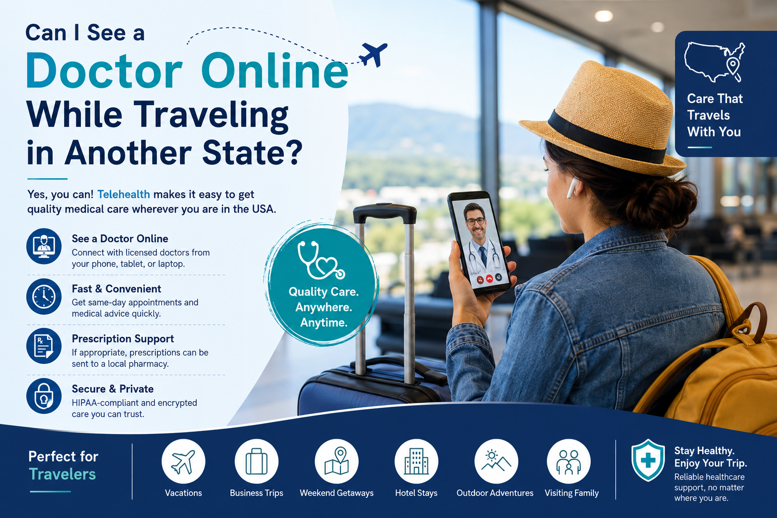 Can I See a Doctor Online While Traveling in Another State?