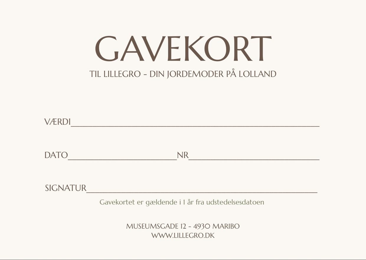 GAVEKORT 🎁 

Jeg f&aring;r flere henvendelser p&aring; gavekort i denne s&oslash;de juletid🎄 Det er selvf&oslash;lgelig muligt at fork&aelig;le en du holder af med et gavekort til LilleGro🤎 
Gavekortet kan best&aring; af en bestemt ydelse eller et