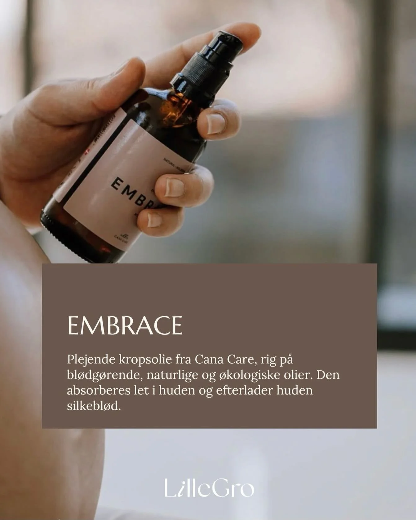Til dig som er gravid eller vil pleje din efterf&oslash;dselskrop 🤎

Fork&aelig;l din hud med EMBRACE &ndash; en plejende kropsolie fra Cana Care, rig p&aring; bl&oslash;dg&oslash;rende, naturlige og &oslash;kologiske olier.
Den absorberes let og ef