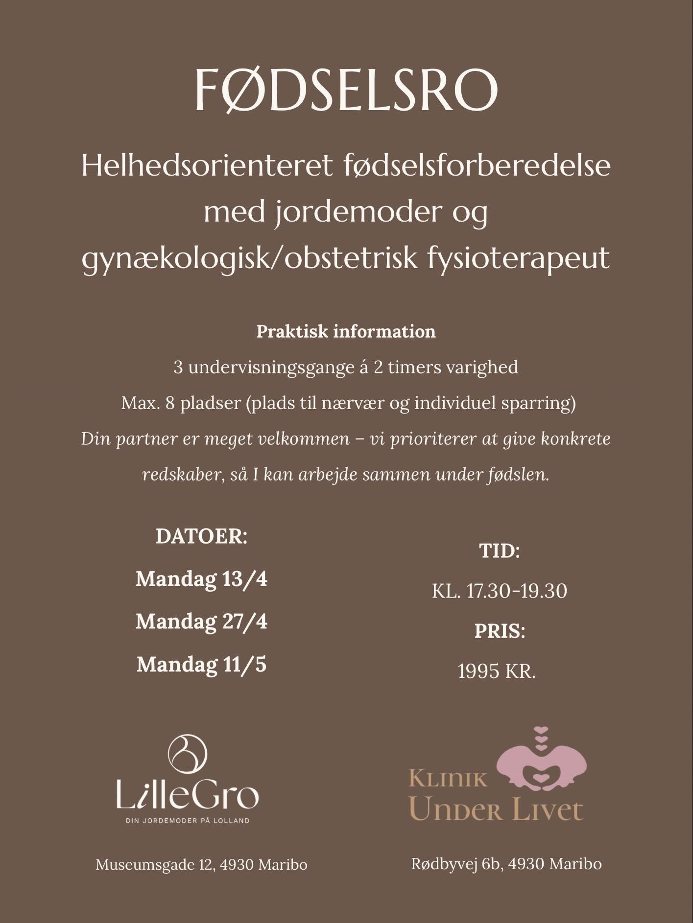 ✨ F&oslash;dselsforberedelse der giver ro, viden og konkrete redskaber til f&oslash;dslen✨

Er du gravid &ndash; og &oslash;nsker en grundig, tryg og kropslig forberedelse til f&oslash;dslen?

Vi tilbyder et helhedsorienteret f&oslash;dselsforberedel