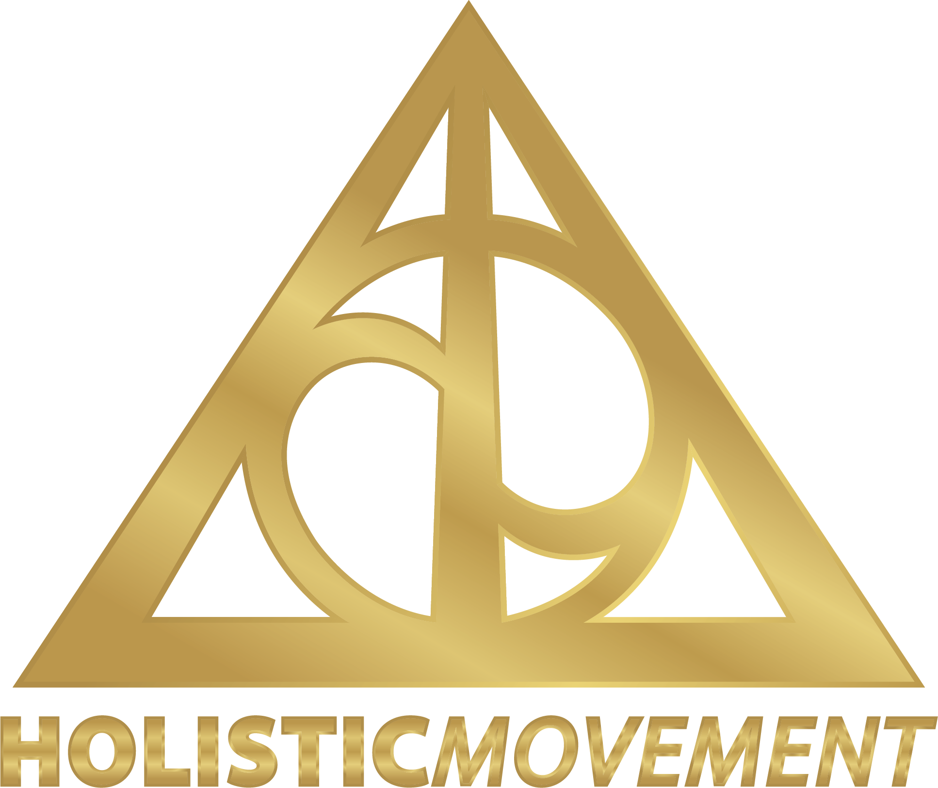 Gouden driehoek met het woord 'HOLISTIC MOVEMENT' onderaan.