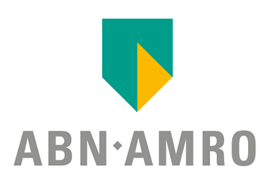 Logo van ABN AMRO bank met een groen en geel symbool boven de naam.