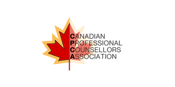 Logo of the Canadian Professional Counsellors Association with a stylized maple leaf and black text.