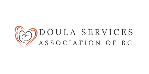 Logo for Doula Services with a black background and red heart-shaped design.