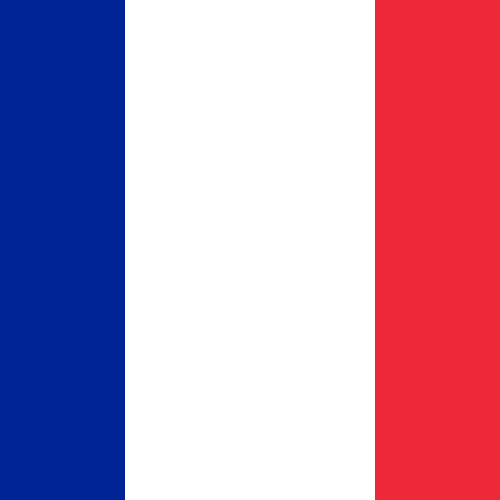 The flag of France with vertical blue, white, and red stripes.