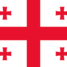 Flag of Georgia with a white background and a large red cross dividing the flag into four quadrants, each containing a smaller red cross.