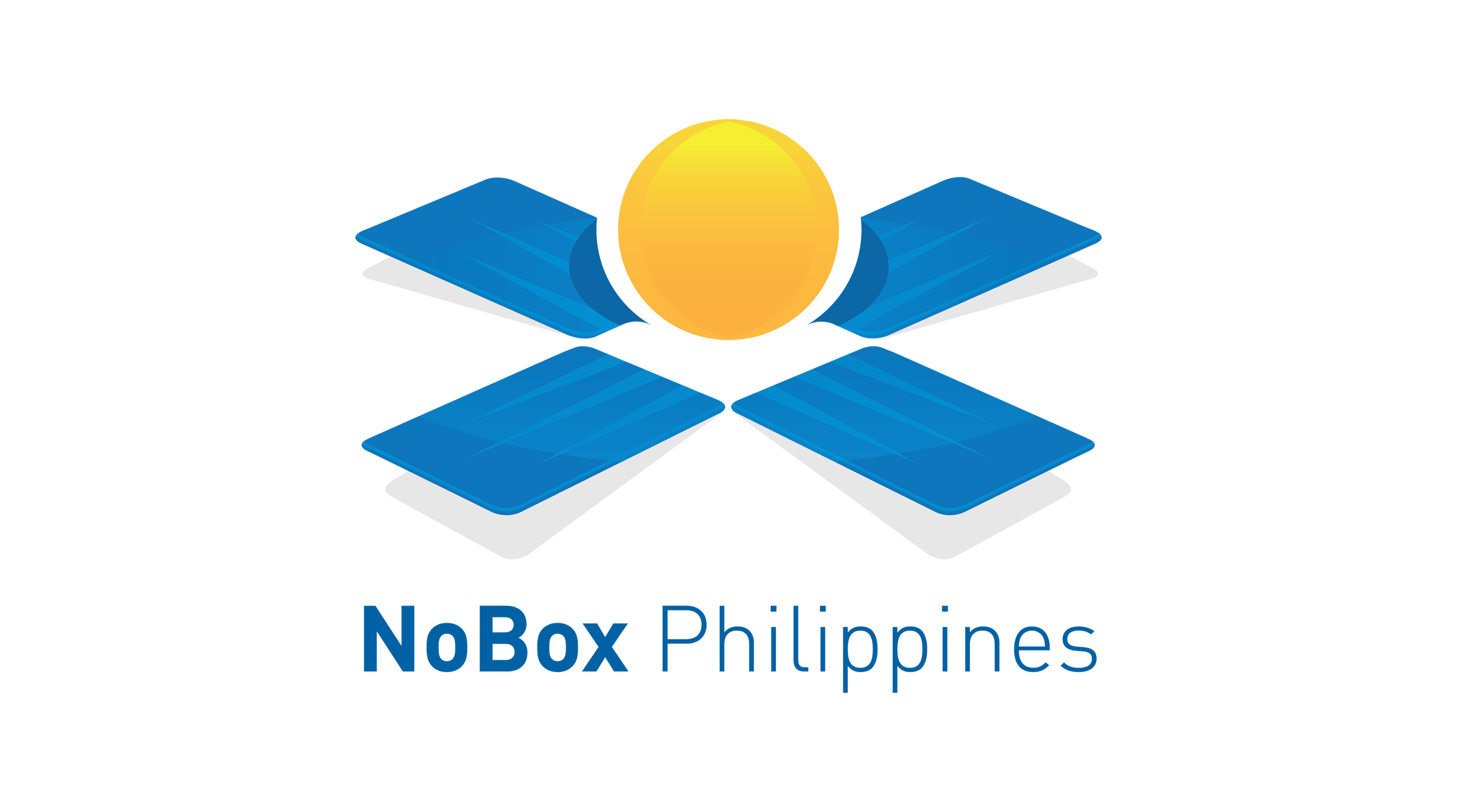 Logo of NoBox Philippines featuring a stylized sun above four blue solar panels arranged in a cross shape, with the text "NoBox Philippines" below.