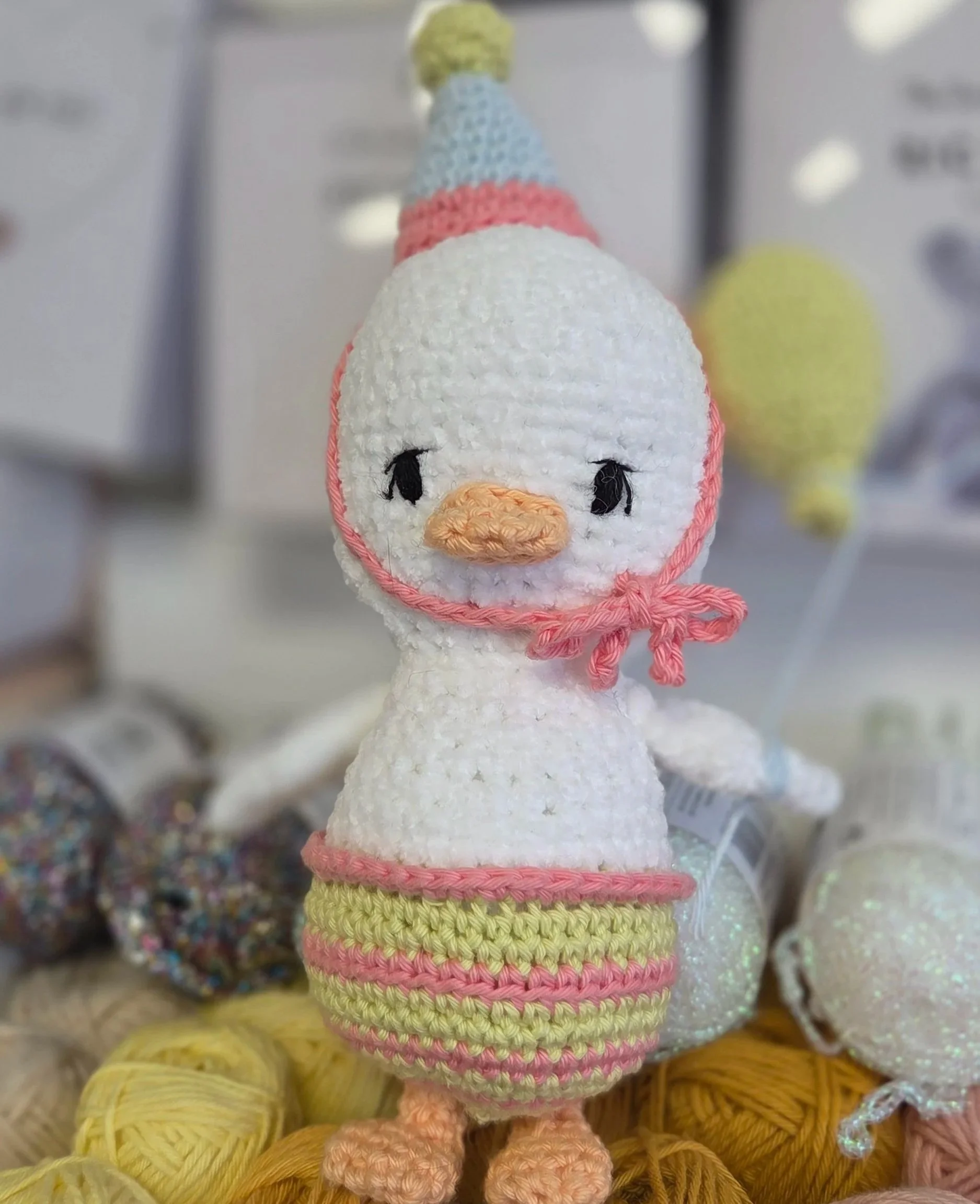 Bertie the Birthday Duckling. Made by Clare, pattern from the Ricorumi Spring CAL 2026
