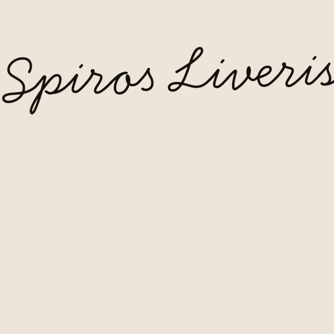Text reading 'Spiros Liveris' in cursive font on a beige background.