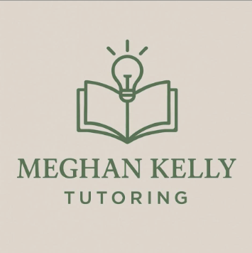 Logo for Meghan Kelly Tutoring featuring an open book with a light bulb above it.
