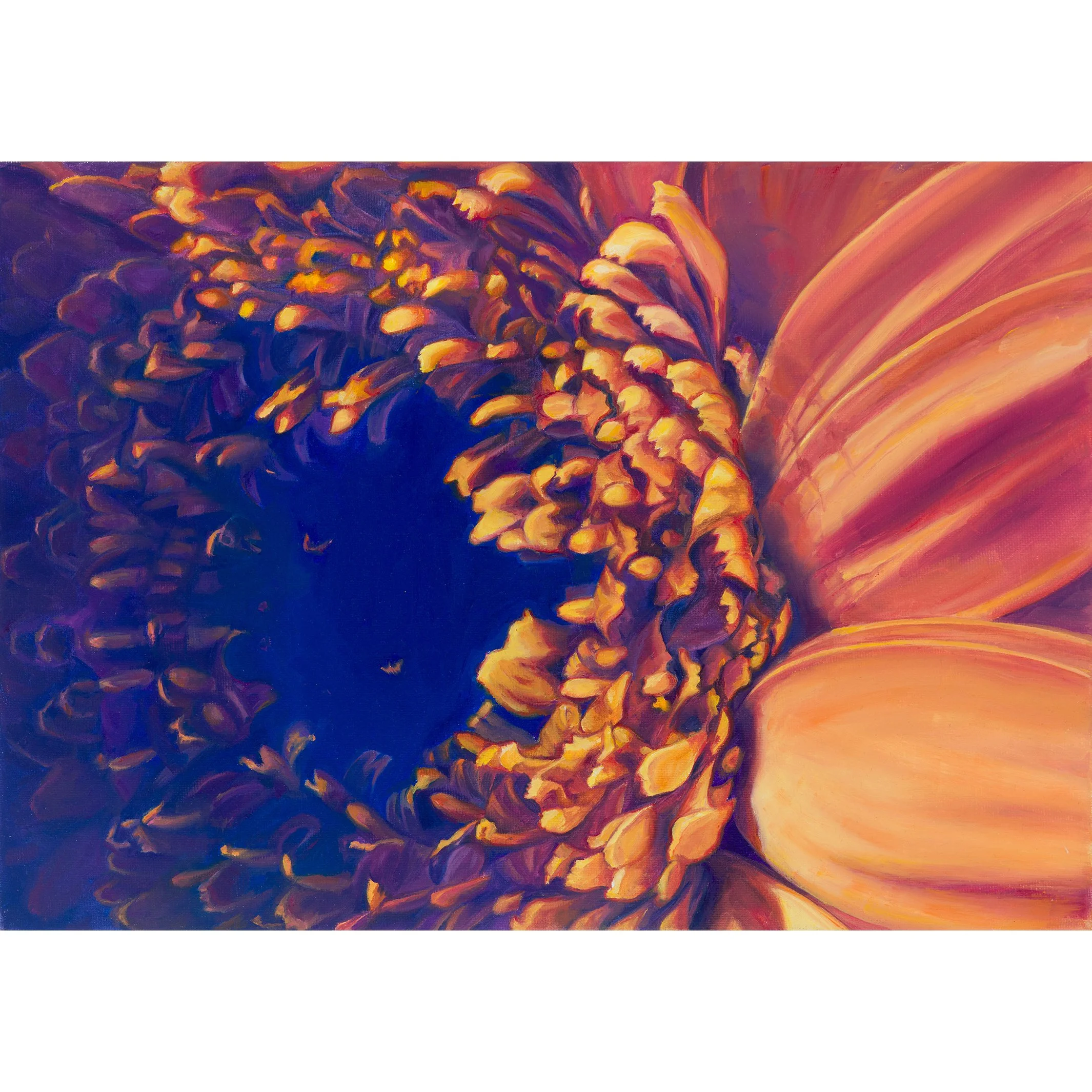 Orange and blue flowers. Original oil painting.