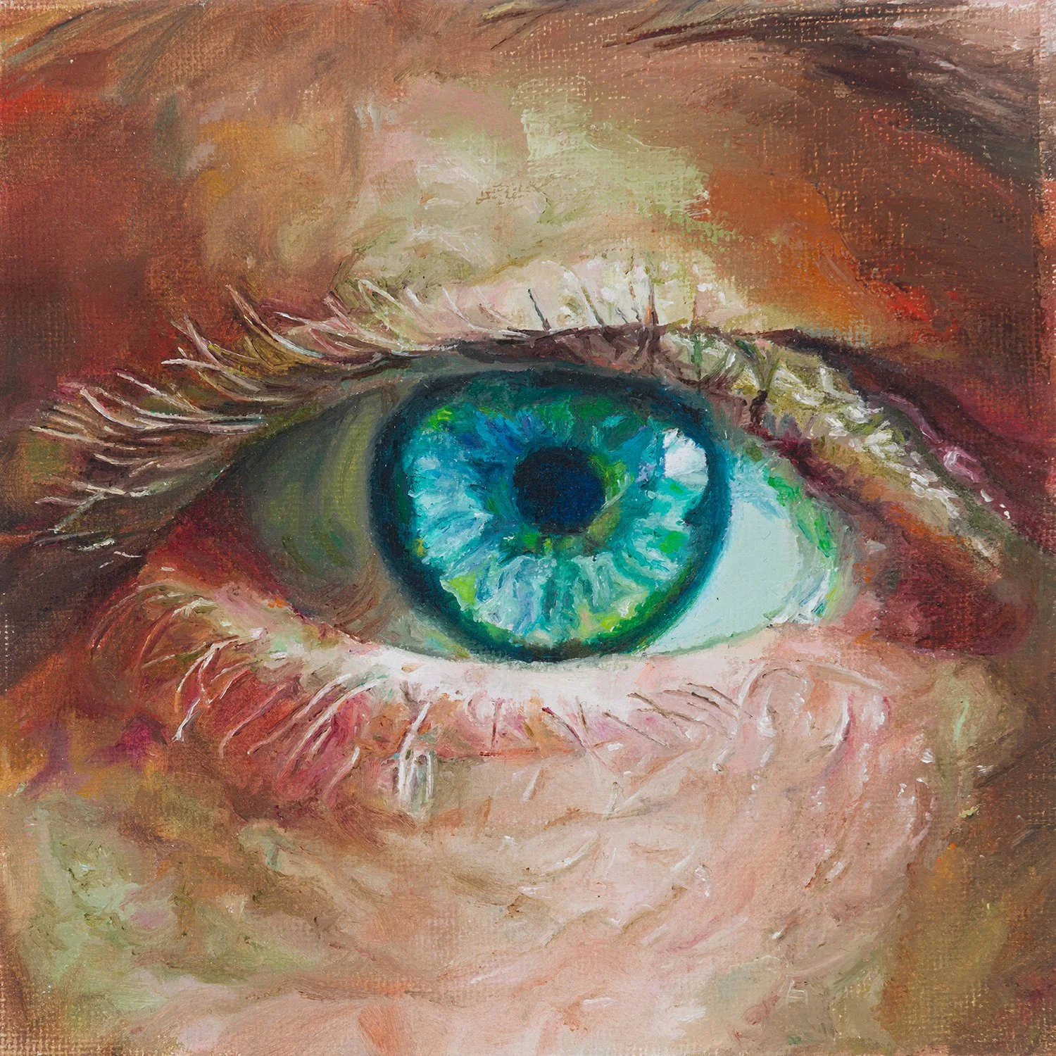 Green eye. Original oil painting.