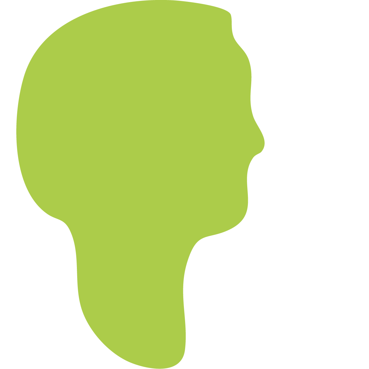 Silhouette of a person's head in green with three layers of wavy lines in black, white, and black on the right side.