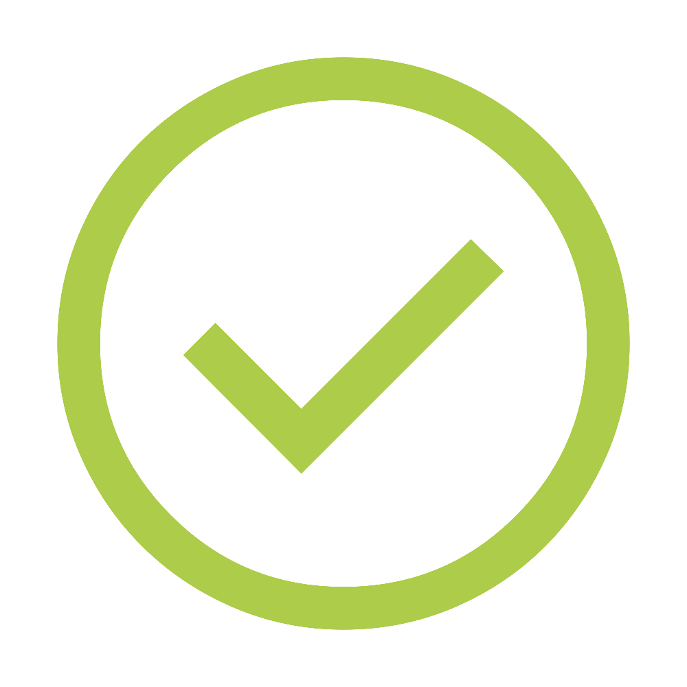 Green checkmark inside a green circle on a black background.