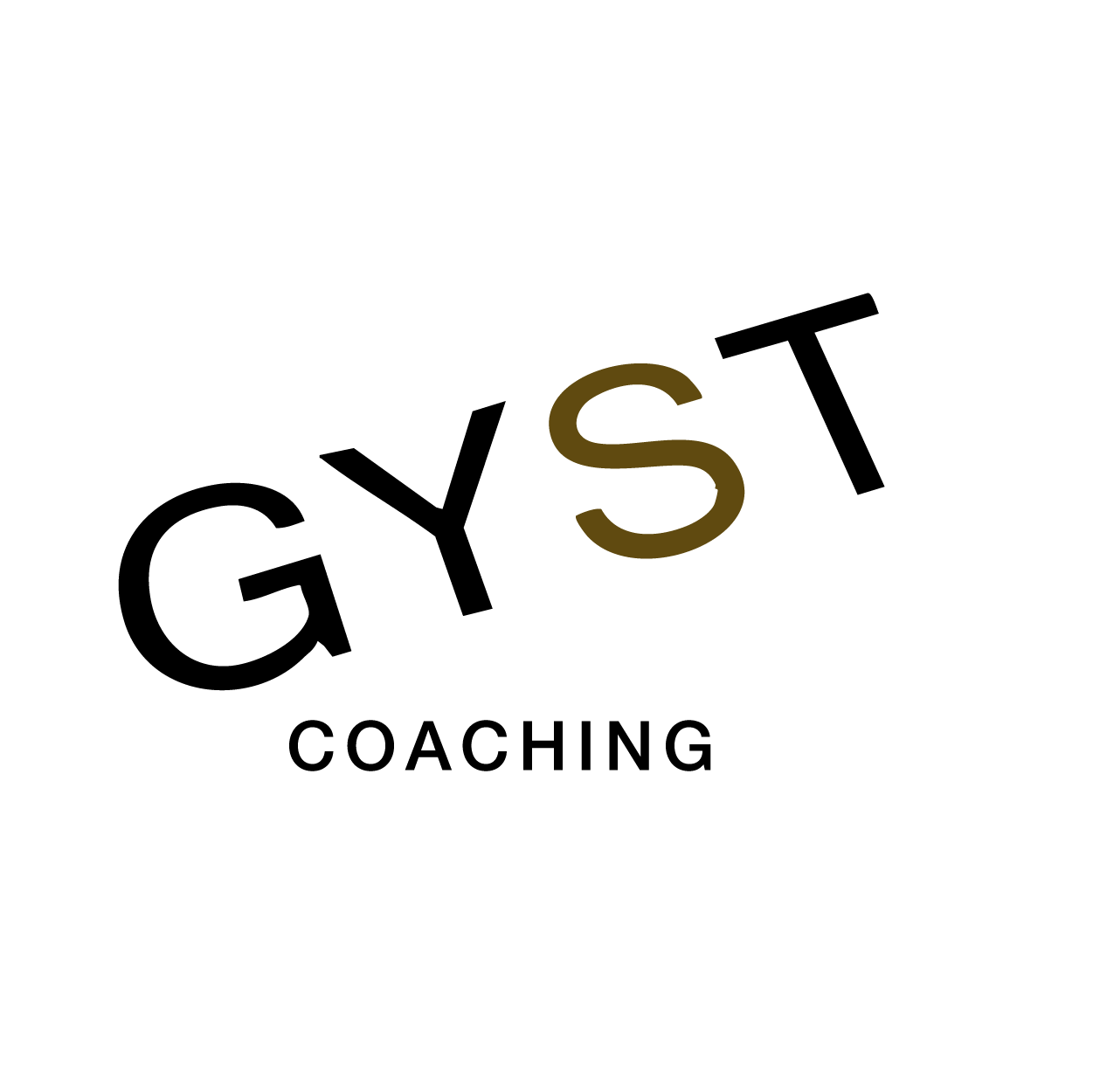 GYST Coaching logo with bold, stylized letters GY and ST, and the word COACHING beneath in black.