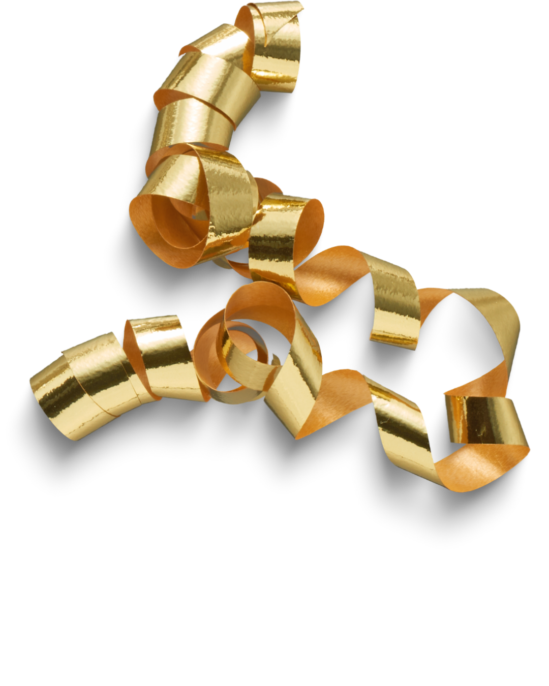 Guld- och kopparfärgat dekorativt serpentinrör mot svart bakgrund.