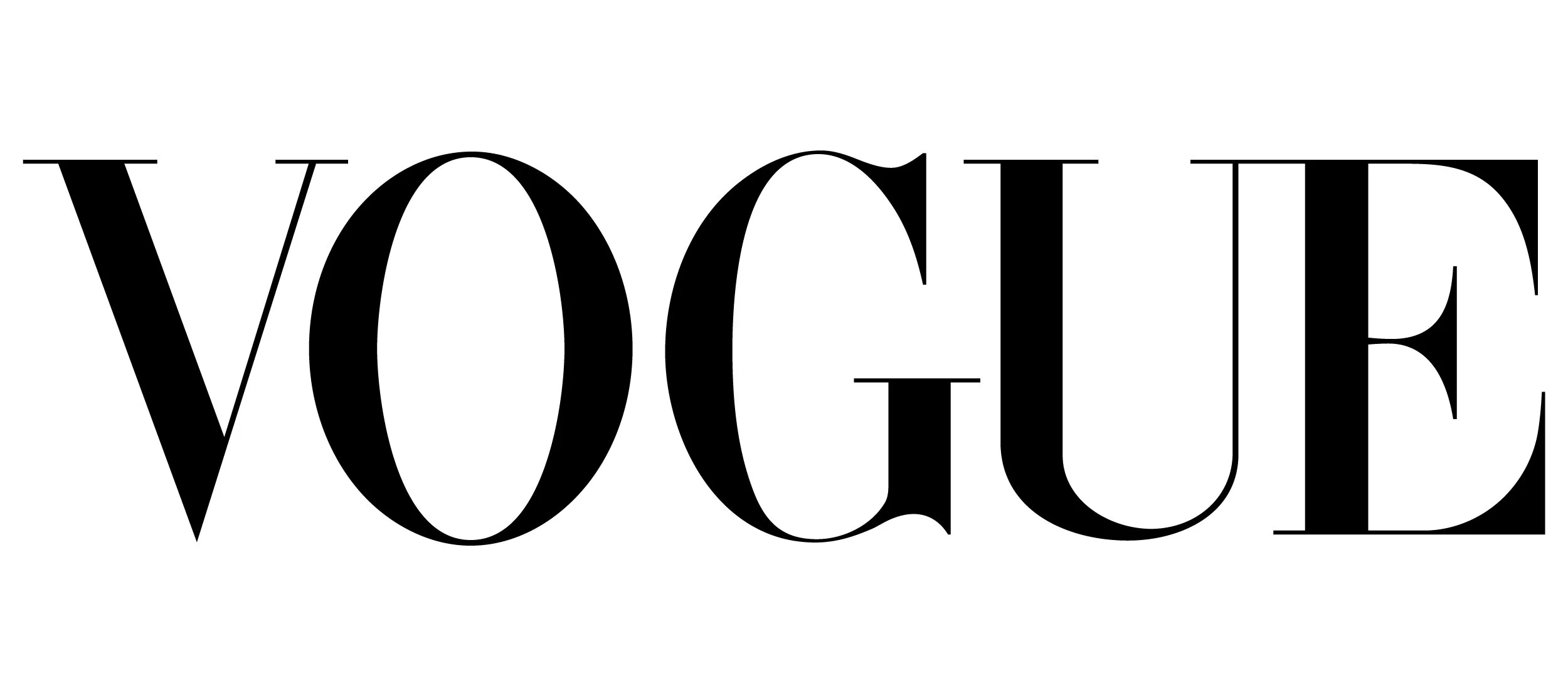 Großes schwarzes VOGUE-Logo auf weißem Hintergrund.
