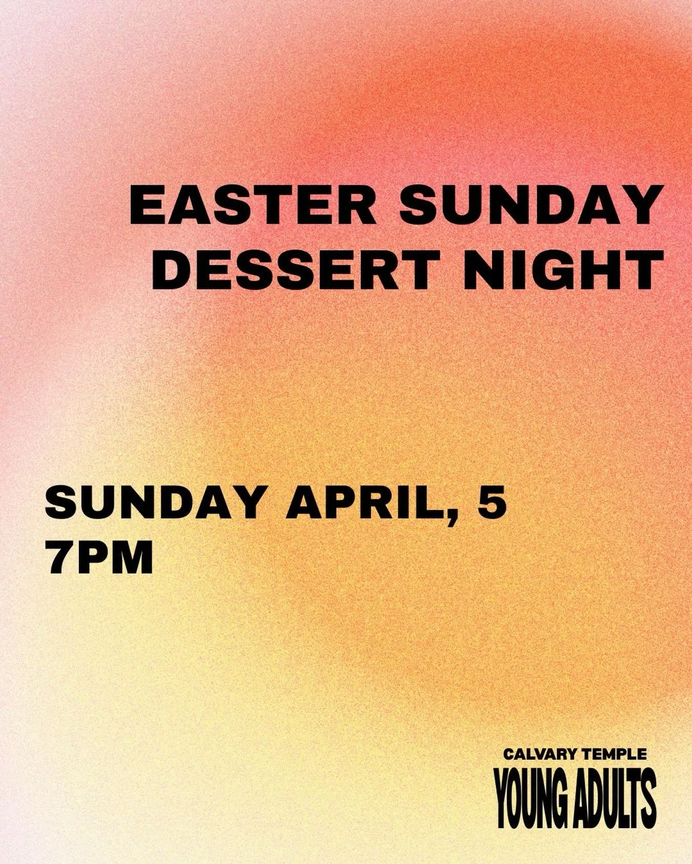 Young Adults, join us as we wrap up Easter weekend with a DESSERT NIGHT!! 

Come enjoy an evening of games and dessert as we celebrate the hope and joy we have because of Jesus!

Register at the link in our bio 🌸🧁