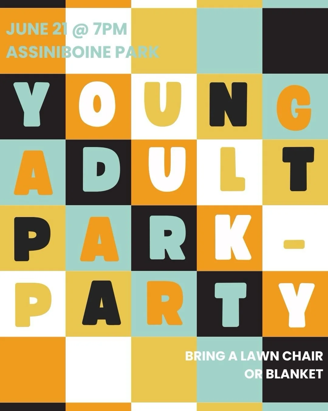 MARK YOUR CALENDAR 🚨

YOUNG ADULT PARK PARTY!!!! JUNE 21st at 7PM at Assiniboine Park - next slide for location! 

Bring a chair or blanket for the lawn! We&rsquo;re going to play games, eat some s&rsquo;mores and ring in the summer!