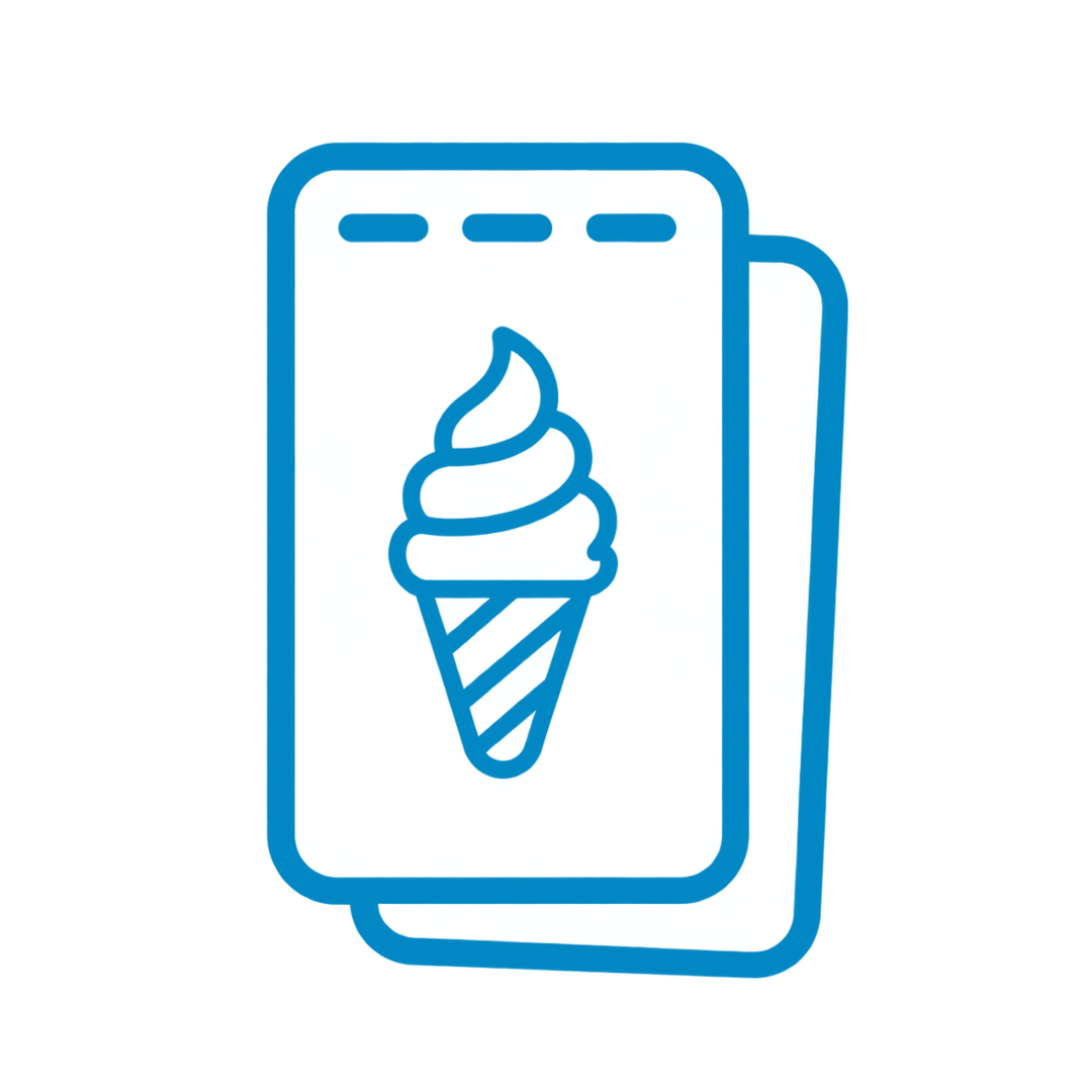 Neon-style outline of an ice cream cone on a rectangular sign or poster, with a black background.
