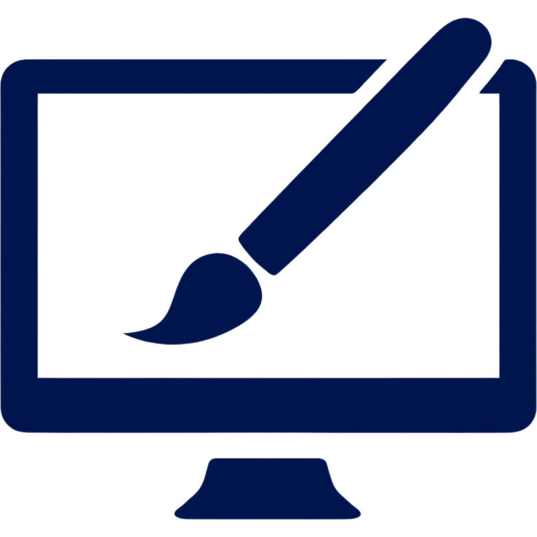 Icon of a computer monitor with a paintbrush, representing digital art or graphic design.