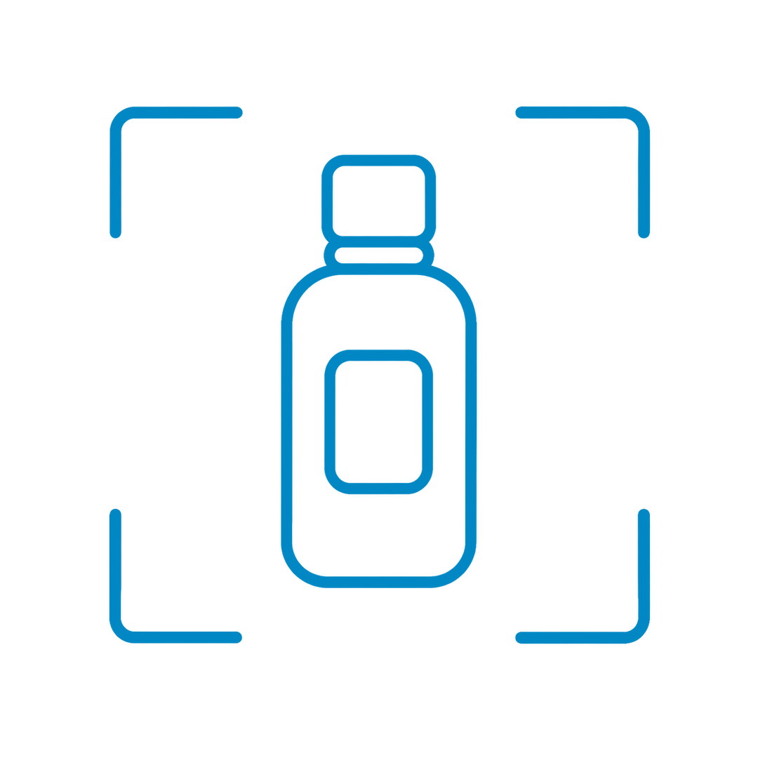 Icon of a tablet on a background with four corner markers, representing scanning or capturing an image of the tablet.