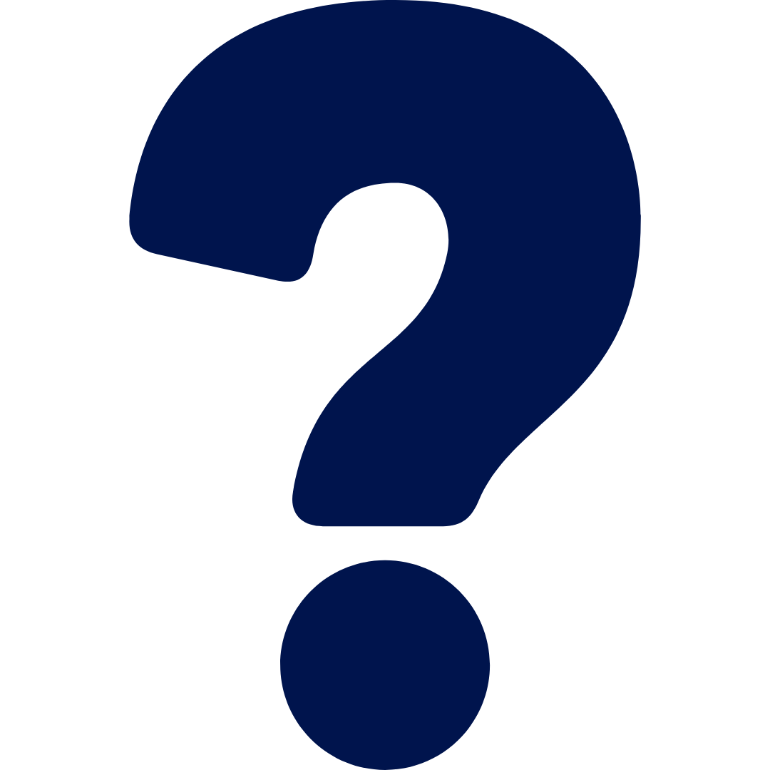 A large dark blue question mark centered on a transparent background.
