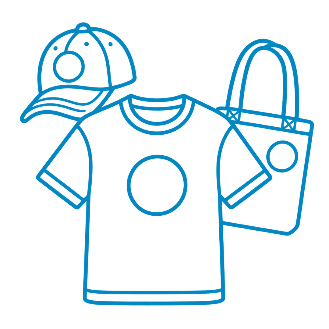 Neon outline of a toddler's shirt with a duck and backpack graphics.
