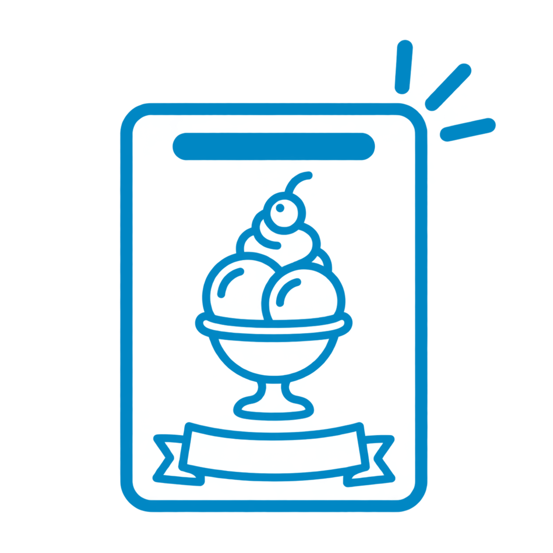 Neon-style illustration of a snow cone machine with a snow cone on top and a banner below on a black background.