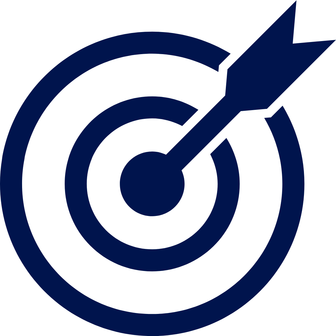 Dark blue target with an arrow hitting the bullseye.