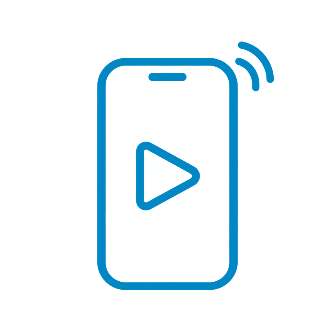 Icon of a smartphone with a play button on the screen, indicating a video or media playback.