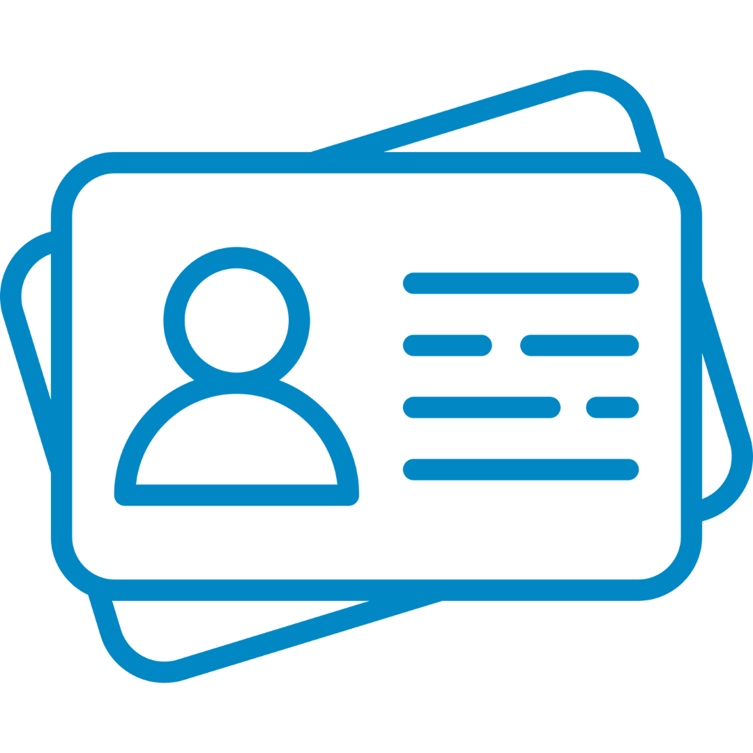 Stylized illustration of a wallet with an ID card showing a person icon and lines representing text.