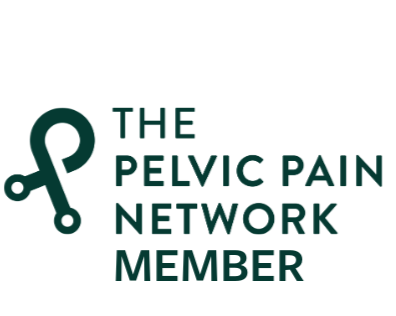 Logo for The Pelvic Pain Network, featuring a stylized pelvic bone and chain links.