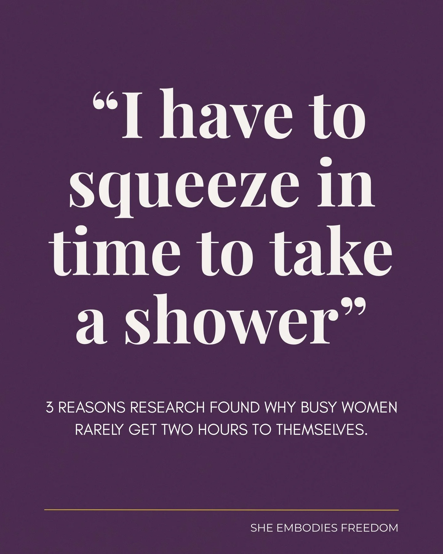 When did you last have two hours that were actually yours? Most women answer that with a day. "I had Saturday." Then they tell you what they did with Saturday, and it turns out Saturday belonged to four other people.

Researchers have measu