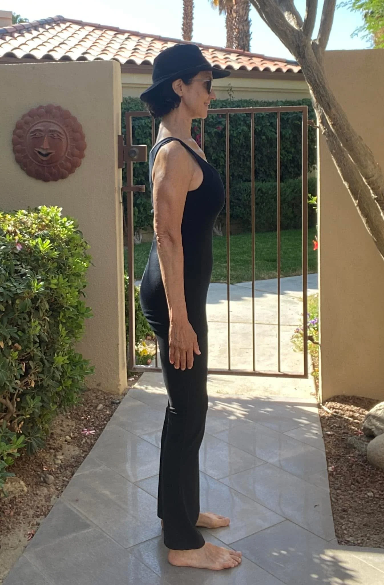 Linda Esposito, bronchiectasis health educator and bronchiectasis coach, demonstrating good posture for better breathing