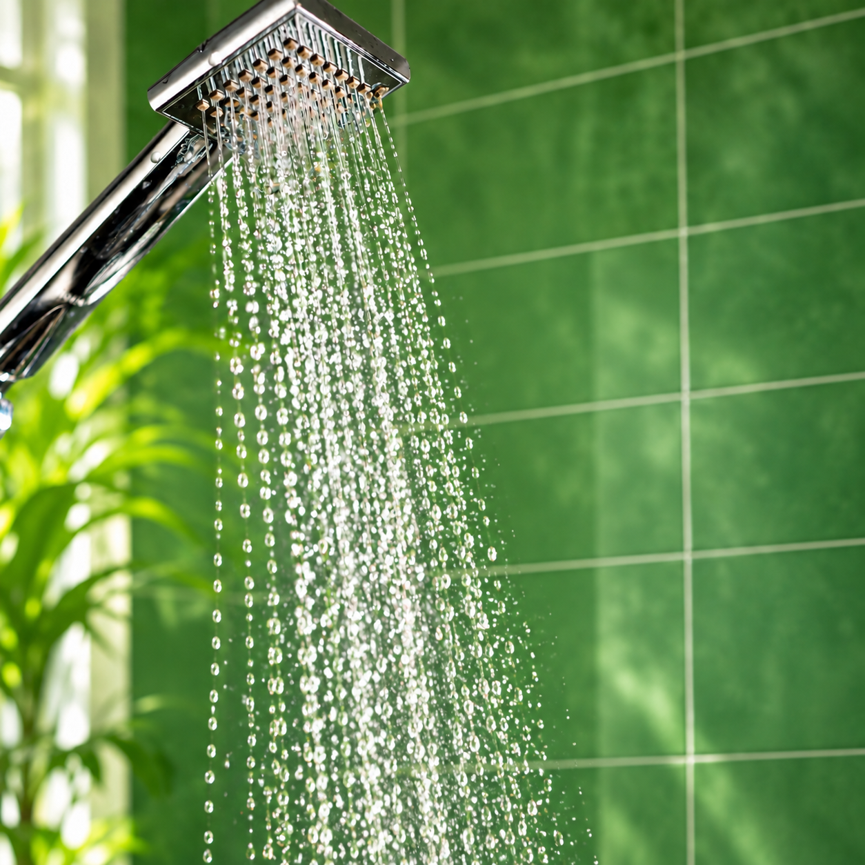 rain shower with green tile