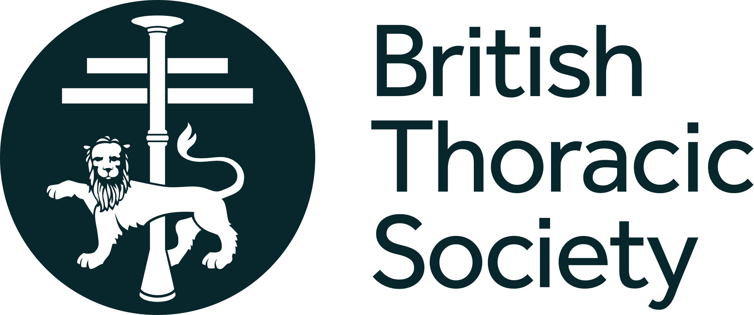 Logo of the British Thoracic Society featuring a lion, a torch, and a stylized abstract lung within a circle, with the organization's name text to the side.