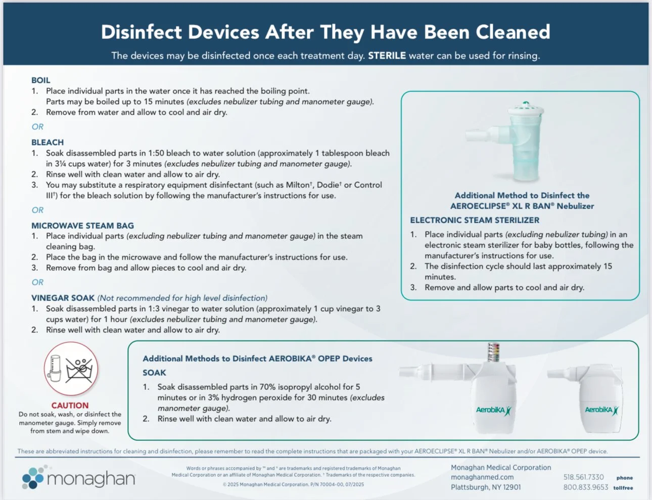 Disinfecting instructions for the Aerobika and AeroEclipse nebulizer cup used in bronchiectasis care