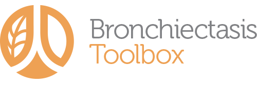Bronchiectasis Toolbox logo with a circular icon featuring a stylized leaf and lung, followed by the text 'Bronchiectasis Toolbox'.