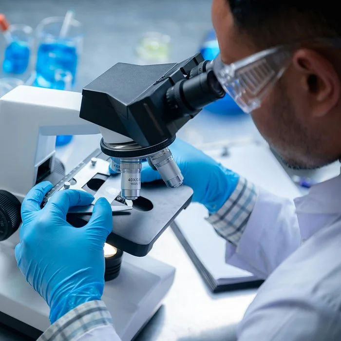 scientist looking into microscope for respiratory bacteria