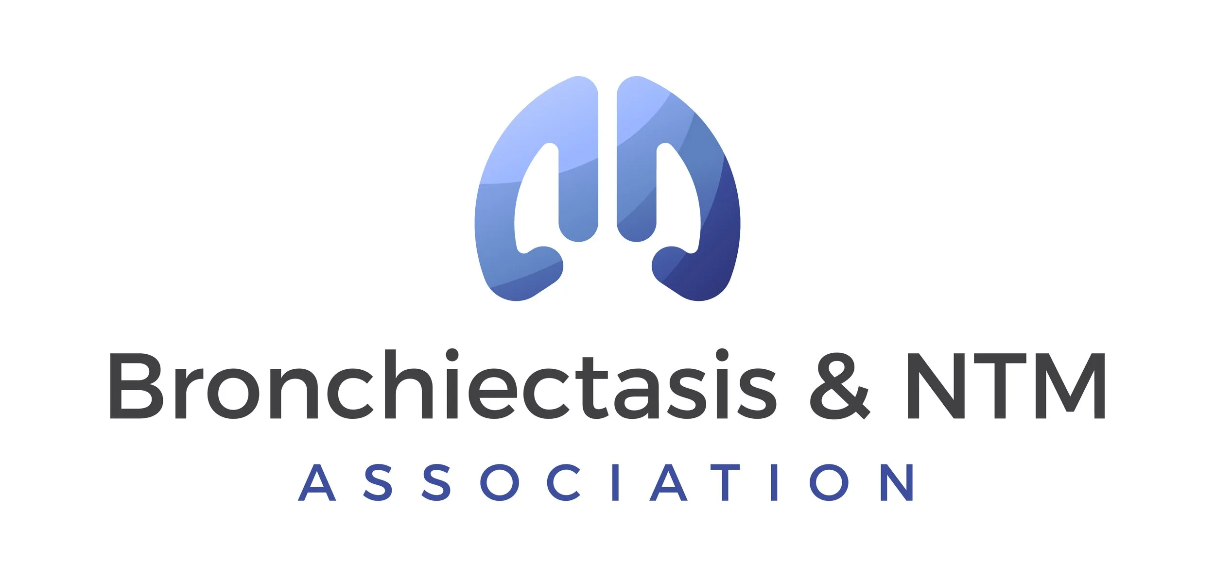 Logo of the Bronchiectasis & NTM (Non-tuberculous Mycobacteria) Association featuring stylized blue lungs and the organization name.