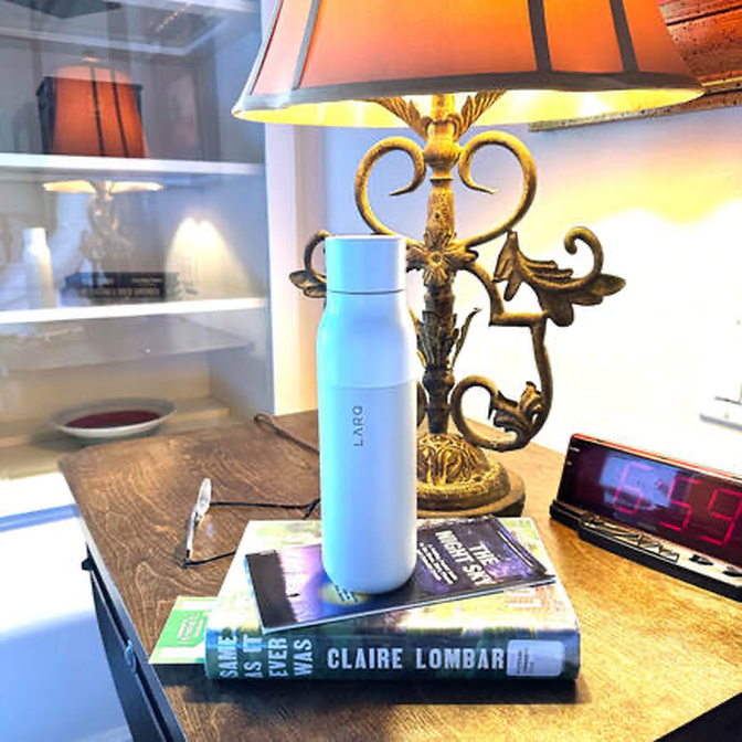 LARQ self-cleaning water bottle used while traveling to reduce MAC exposure with bronchiectasis