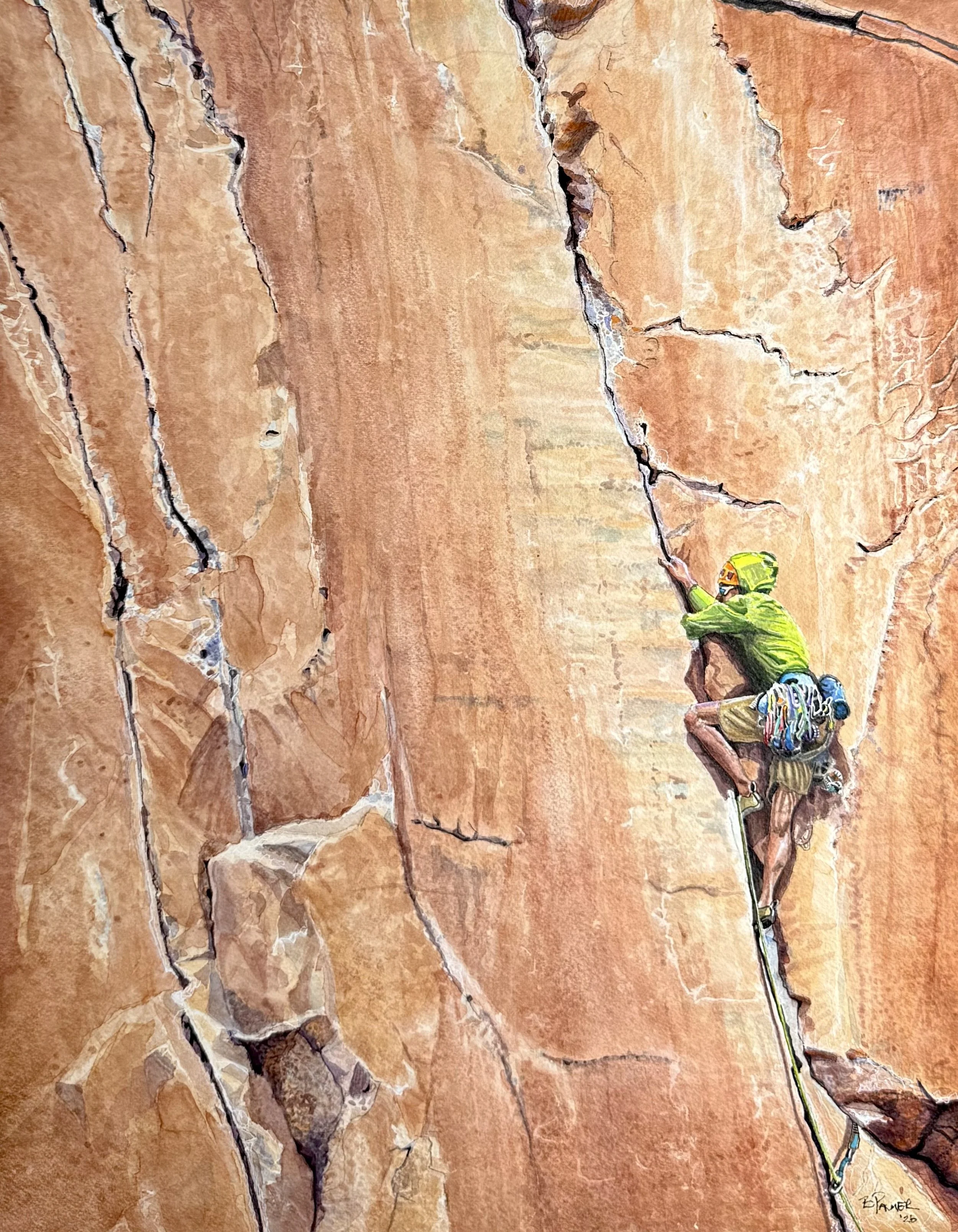 Flakes of Wrath | Original Watercolor Painting | Brent Palmer | Rock Climbing | Moab Utah