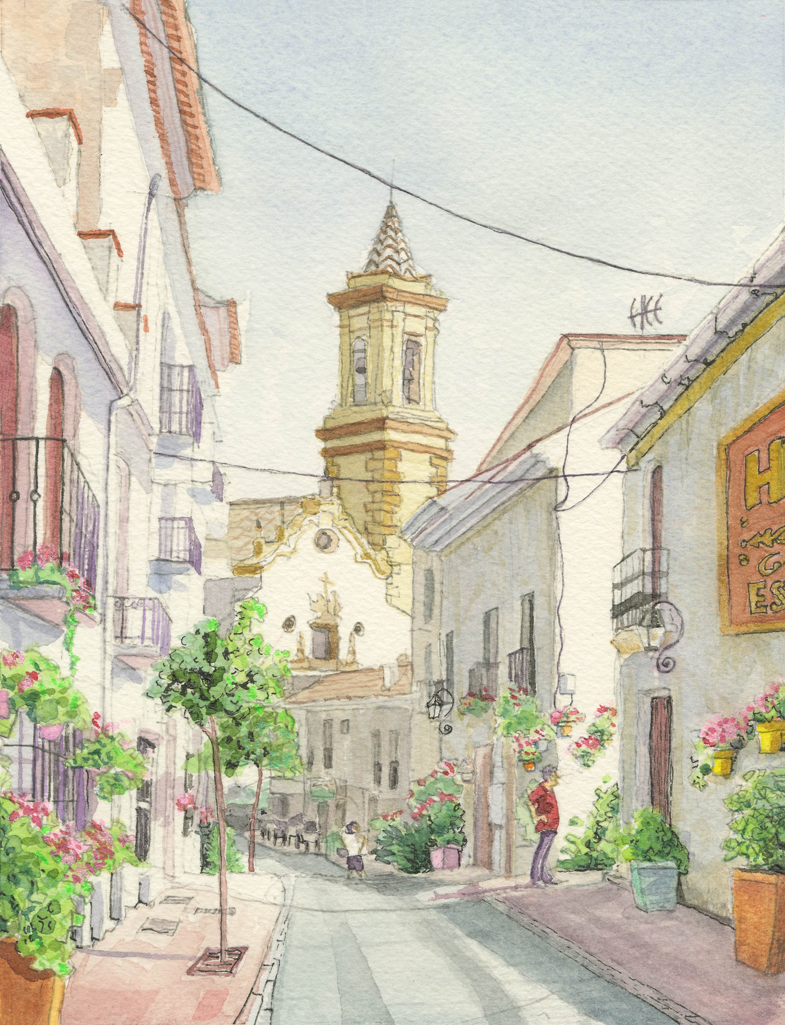 A Street in Estepona | Original Watercolor Painting | Old Town Estepona