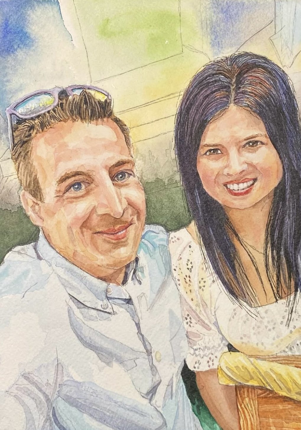 Meghin & Kasey, 8x10, watercolor on paper, 2024