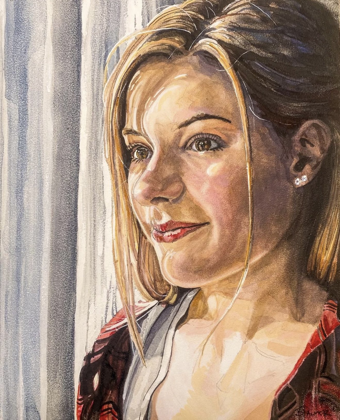 Sunlight Portrait, 8x10, watercolor on clay board, 2023