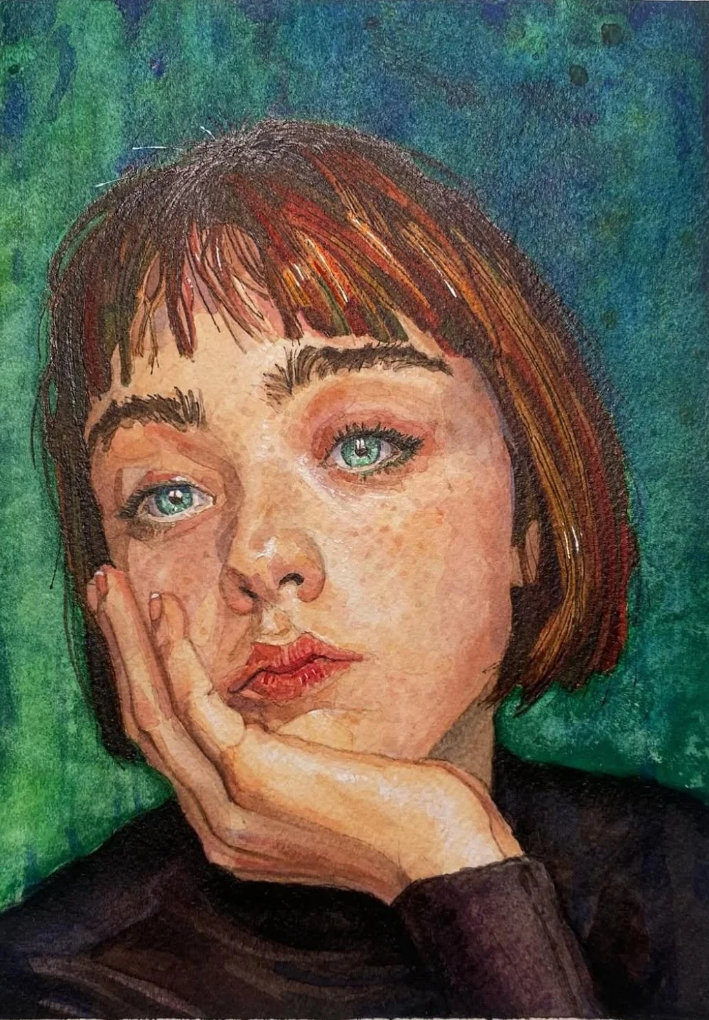 Green Girl, 8x10, watercolor on paper, 2024