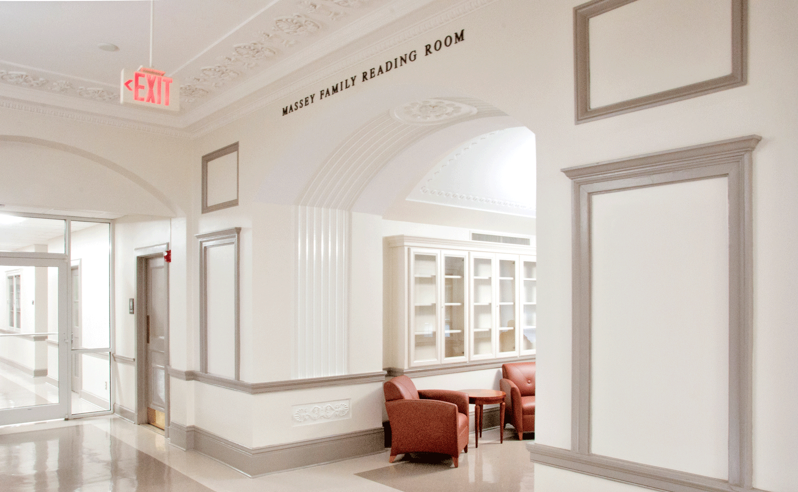 Baldwin Hall Reading Room entrance with clean lines and modernized design