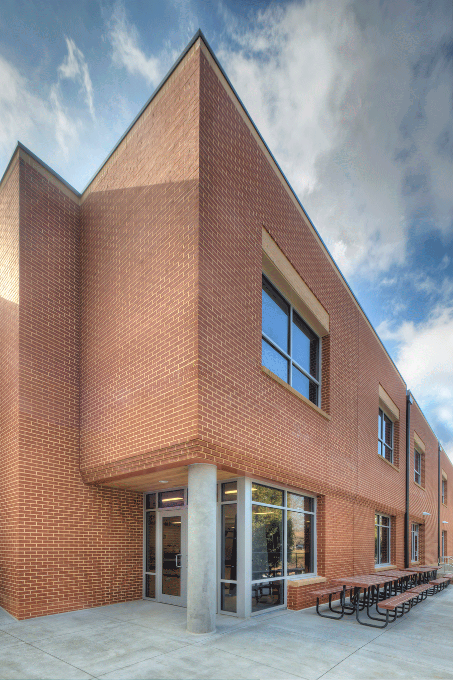 Exterior corner angle of cafeteria entrance for students