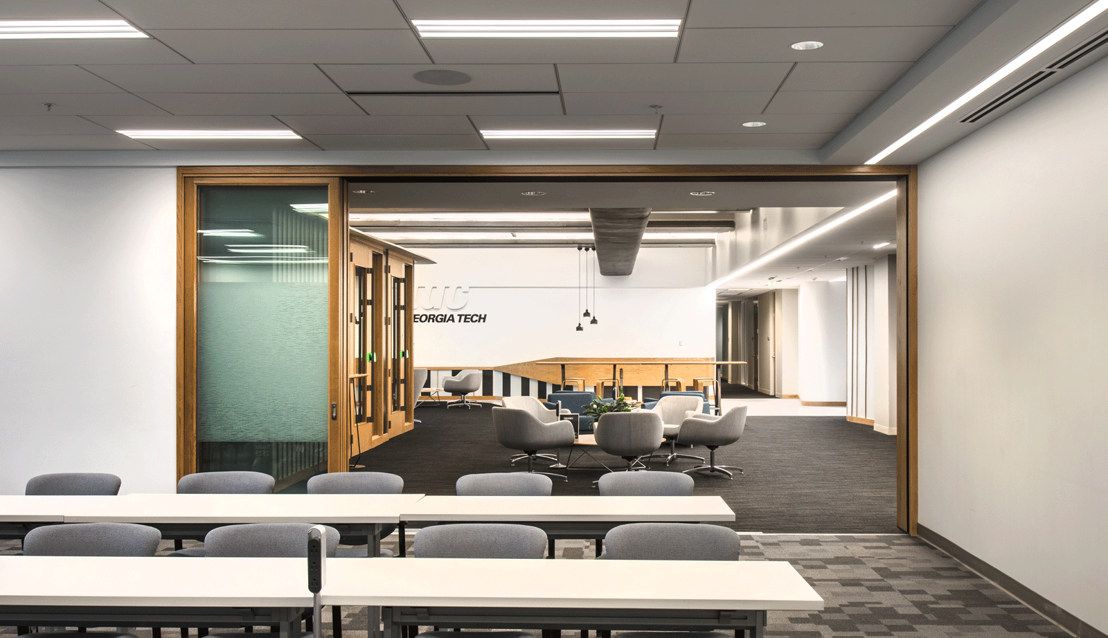 Lobby and common area view from open concept meeting room